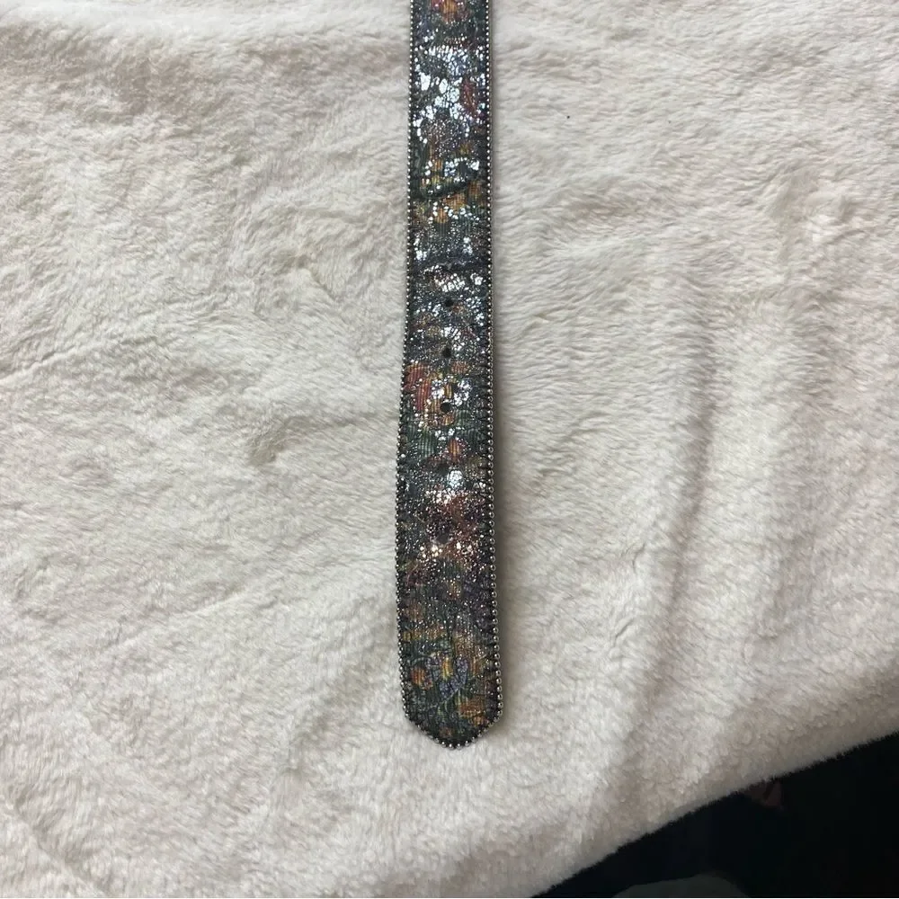 Floral Tapestry Glitzy Bonded Leather Belt Size Large